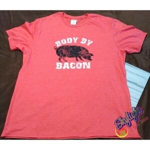 Delta Men's Red Body by Bacon Crew Neck Pig Graphic T-Shirt Adult Size Reg L